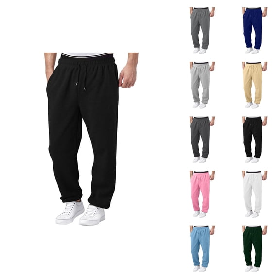 Mens Sweatpants 2026 Trendy Elastic Waist Drawstring Relaxed Fit Wide Leg Casual Pants with Pockets Trousers
