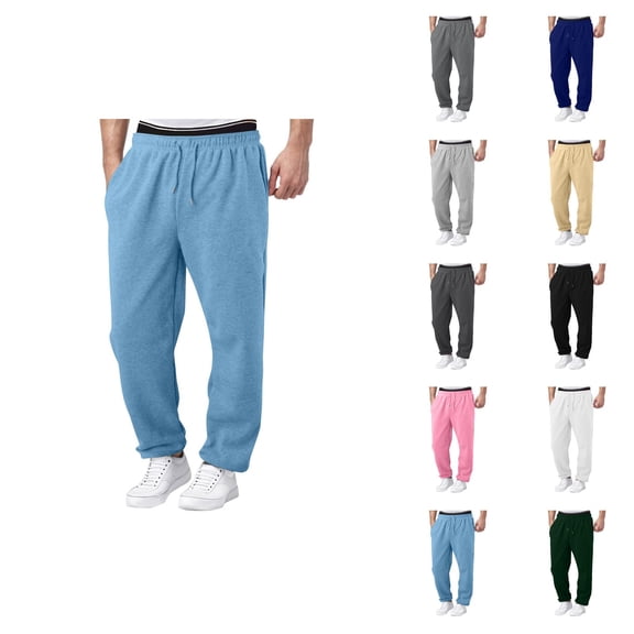Mens Sweatpants 2026 Trendy Elastic Waist Drawstring Relaxed Fit Wide Leg Casual Pants with Pockets Trousers
