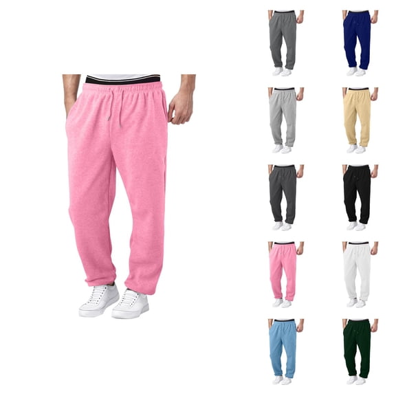 Mens Sweatpants 2026 Trendy Elastic Waist Drawstring Relaxed Fit Wide Leg Casual Pants with Pockets Trousers