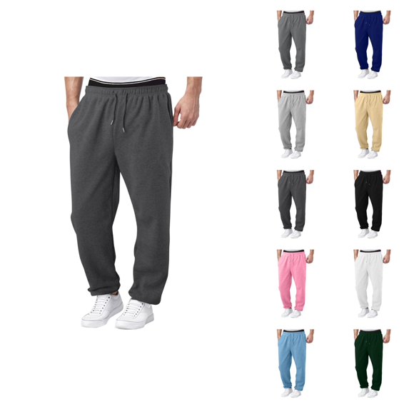 Mens Sweatpants 2026 Trendy Elastic Waist Drawstring Relaxed Fit Wide Leg Casual Pants with Pockets Trousers