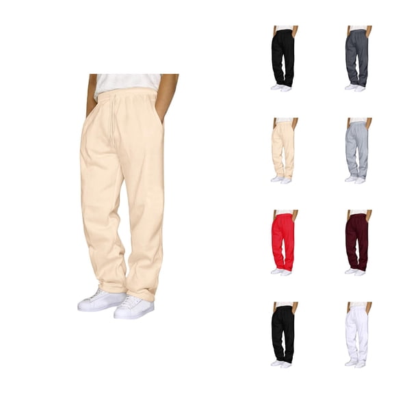 Mens Sweatpants 2026 Trendy Elastic Waist Drawstring Straight Leg Casual Pants with Pockets Trousers