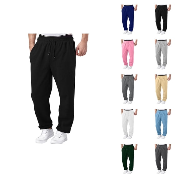 Mens Sweatpants 2026 Trendy Elastic Waist Drawstring Relaxed Fit Wide Leg Casual Pants with Pockets Trousers