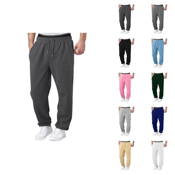 Mens Sweatpants 2026 Trendy Elastic Waist Drawstring Relaxed Fit Wide Leg Casual Pants with Pockets Trousers