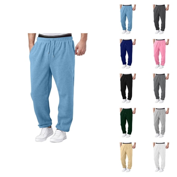 Mens Sweatpants 2026 Trendy Elastic Waist Drawstring Wide Leg Relaxed Fit Casual Pants with Pockets Trousers