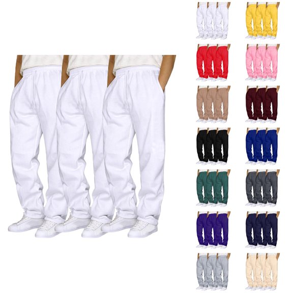 Mens Sweatpants 3 Pack 2026 Fashion Drawstring Elastic Waist Straight Leg Casual Pants Trousers with Pockets