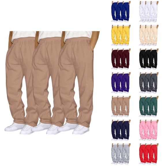 Mens Sweatpants 3 Pack 2026 Fashion Drawstring Elastic Waist Straight Leg Casual Pants with Pockets Trousers