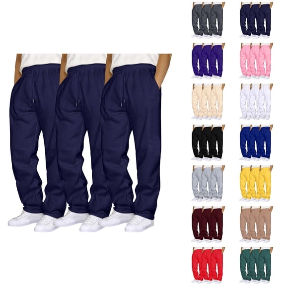 Mens Sweatpants 3 Pack 2026 Trendy Drawstring Elastic Waist Straight Leg Casual Pants with Pockets Trousers