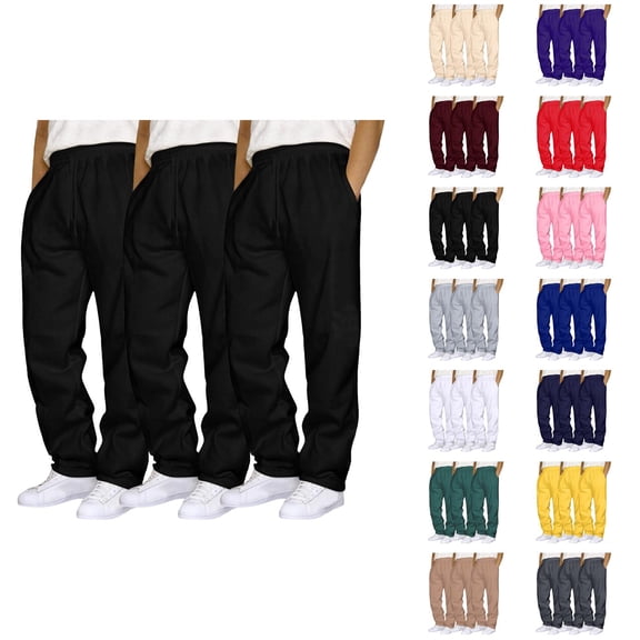 Mens Sweatpants 3 Pack 2026 Trendy Drawstring Elastic Waist Straight Leg Casual Pants with Pockets Trousers