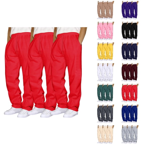Mens Sweatpants 3 Pack 2026 Trendy Elastic Waist Drawstring Straight Leg Casual Pants Trousers with Pockets