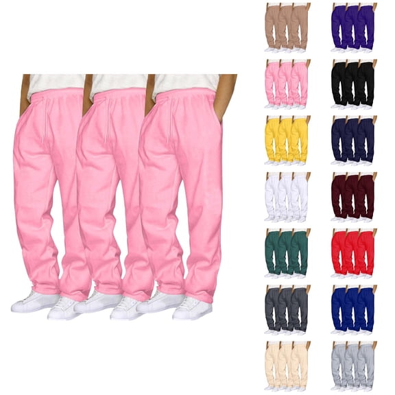 Mens Sweatpants 3 Pack 2026 Trendy Elastic Waist Drawstring Straight Leg Casual Pants Trousers with Pockets