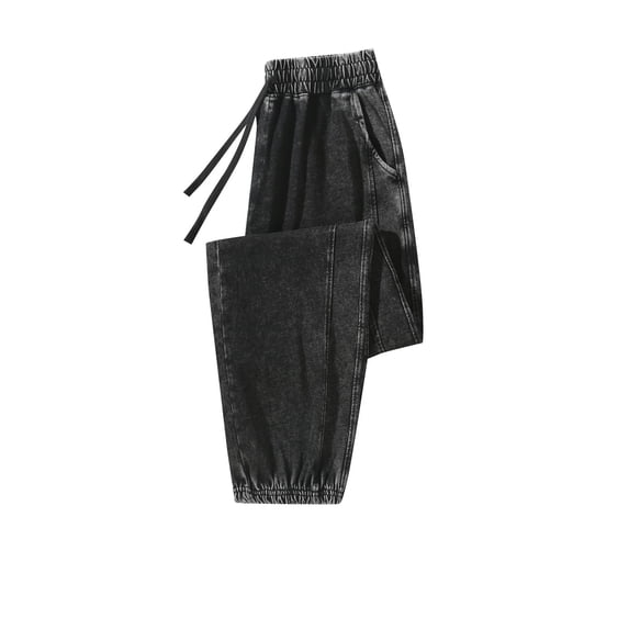 Mens Sweatpants Athletic Washed-Out Distressed Elastic Waist Joggers Drawstring Jogger Pants Workout Long Pants (XL, Black)