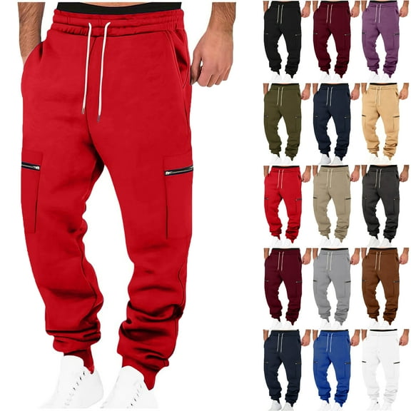 Mens Sweatpants Autumn Solid Color Loose Long Pants Drawstring Elastic Waist With Both Sides Zip Pocket Warm Sweatpants Thick Men's Pants Sweatpants for Men