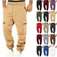 thumbnail image 1 of Mens Sweatpants Autumn Solid Color Loose Long Pants Drawstring Elastic Waist With Both Sides Zip Pocket Warm Sweatpants Thick Men's Pants Sweatpants for Men, 1 of 5