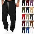 thumbnail image 1 of Mens Sweatpants Autumn Solid Color Loose Long Pants Drawstring Elastic Waist With Both Sides Zip Pocket Warm Sweatpants Thick Men's Pants Sweatpants for Men, 1 of 6