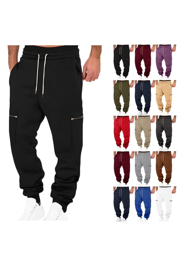 Mens Sweatpants Autumn Solid Color Loose Long Pants Drawstring Elastic Waist With Both Sides Zip Pocket Warm Sweatpants Thick Men's Pants Sweatpants for Men