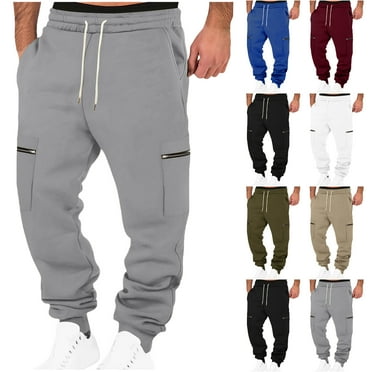 Mens Sweatpants Autumn Solid Color Loose Long Pants Drawstring Elastic Waist With Both Sides Zip Pocket Warm Sweatpants Thick Men's Pants Sweatpants for Men