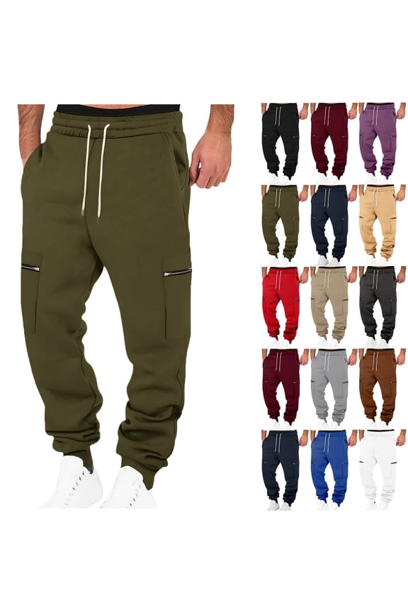 Mens Sweatpants Autumn Solid Color Loose Long Pants Drawstring Elastic Waist With Both Sides Zip Pocket Warm Sweatpants Thick Men's Pants Sweatpants for Men