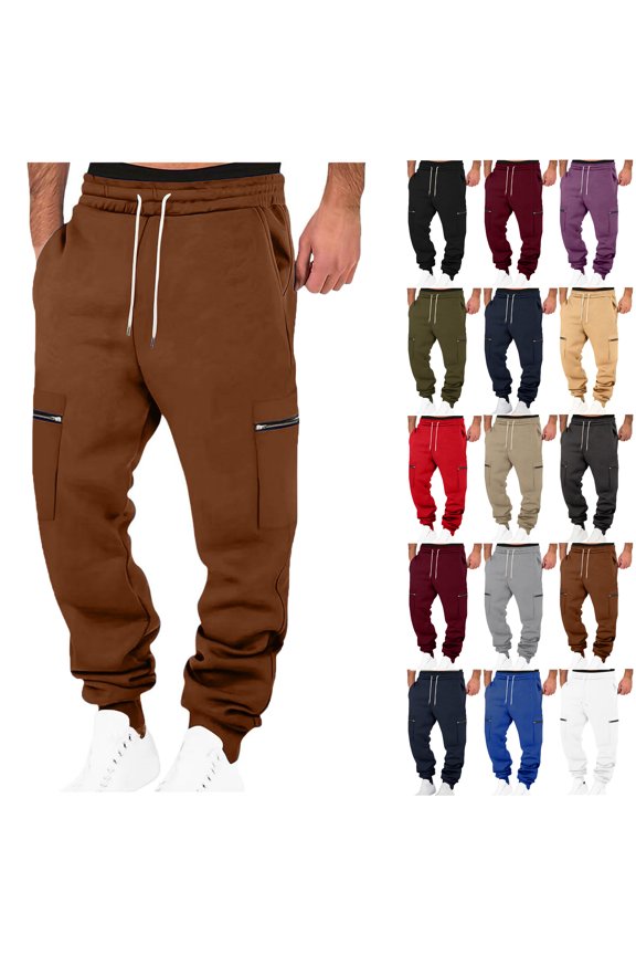 Mens Sweatpants Autumn Solid Color Loose Long Pants Drawstring Elastic Waist With Both Sides Zip Pocket Warm Sweatpants Thick Men's Pants Sweatpants for Men