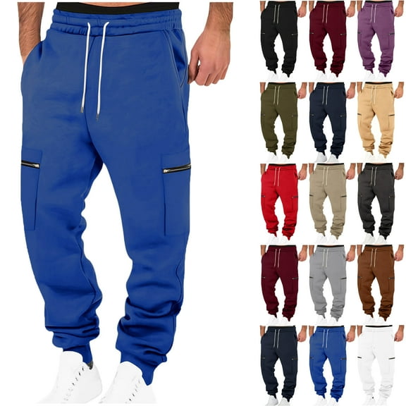Mens Sweatpants Autumn Solid Color Loose Long Pants Drawstring Elastic Waist With Both Sides Zip Pocket Warm Sweatpants Thick Men's Pants Sweatpants for Men
