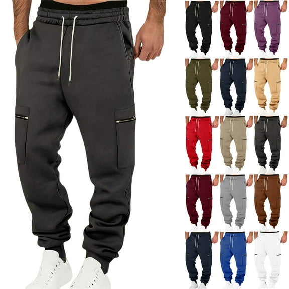 Mens Sweatpants Autumn Solid Color Loose Long Pants Drawstring Elastic Waist With Both Sides Zip Pocket Warm Sweatpants Thick Men's Pants Sweatpants for Men