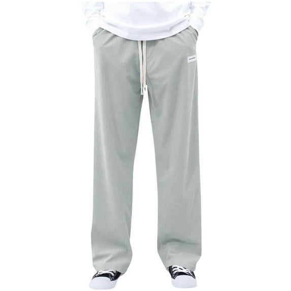 Mens Sweatpants, Baggy Corduroy Pants Men Elastic Waist Vintage Casual Pants Drawstring Comfy Slim Wide Leg Sweatpants with Pockets