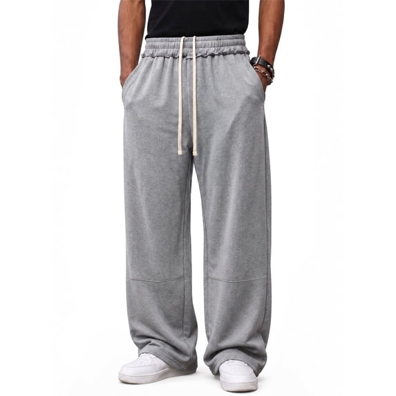 Mens Sweatpants Baggy Loose Fit Raw Hem Pants Casual Drawstring Pants Y2K Wide Leg Stretchy Pants with Pockets