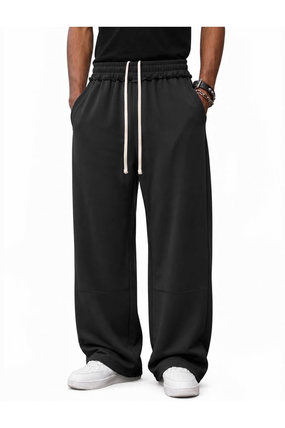 Mens Sweatpants Baggy Loose Fit Raw Hem Pants Casual Drawstring Pants Y2K Wide Leg Stretchy Pants with Pockets