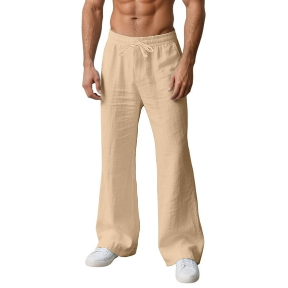 Mens Sweatpants Baggy Solid Color Wide Leg Flare Pants Relaxed Fit Straight Leg Spring Fall Lightweight Resort Trousers Khaki M