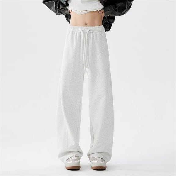 Mens Sweatpants Baggy Straight Wide Leg Open Bottom Casual Pants Elastic Waist Workout Athletic Joggers Pockets Sweat Pants,White M