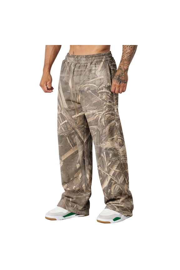 Mens Sweatpants Camo Graphic Sweats Wide Leg Elastic Waist Streetwear with Pockets Hunting Casual Fashion Loose Fit Y2k Open Bottom Outfits,Mint Green L