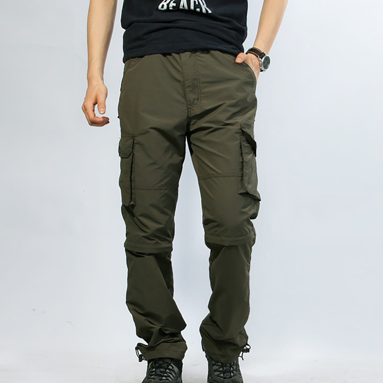 QATAINLAV Mens Hiking Convertible Pants Outdoor Quick Dry Zip Off Lightweight Fishing Pants Solid Casual Cago Pants Trousers Pockets Sales Today Army Gre