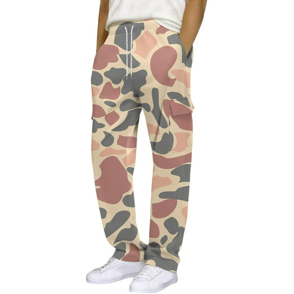 Mens Sweatpants Cargo Pants Open Bottom Wide Leg Sweatpants with Pockets Straight Leg Camo Pants Drawstring Big and Tall Casual Lightweight Joggers Trouser for Yoga,Red 2XL