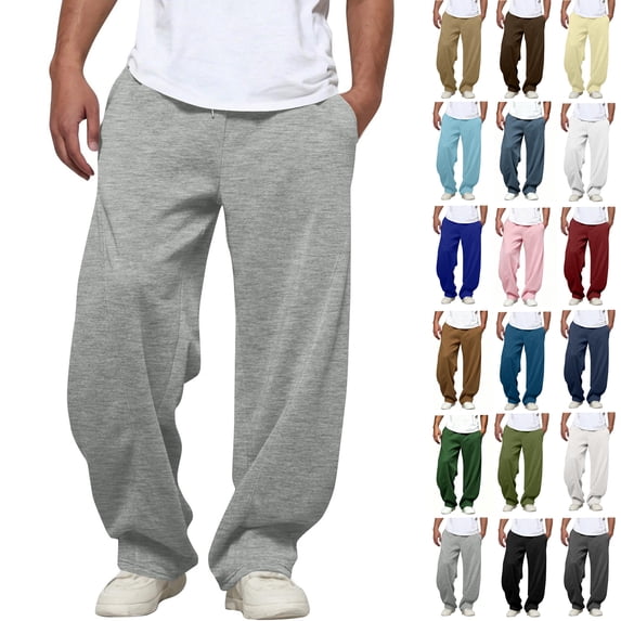 Mens Sweatpants Casual Drawstring Elastic Waist Wide Leg Straight Leg Loose Fit Draped Pockets Pants for Workout and Gym Wear