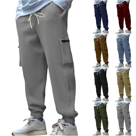 Mens Sweatpants Corduroy Solid Color Sports Long Pants Sweatpants Straight Tube Side Workwear Zipper Pocket Sweatpants for Men,Joggers for Men