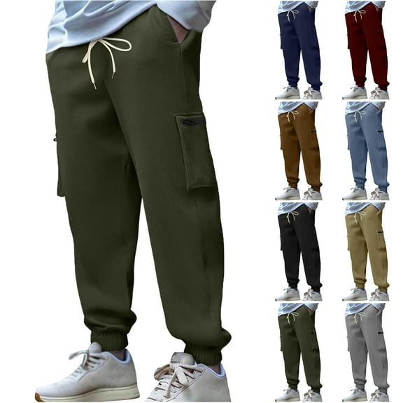 Mens Sweatpants Corduroy Solid Color Sports Long Pants Sweatpants Straight Tube Side Workwear Zipper Pocket Sweatpants for Men,Joggers for Men