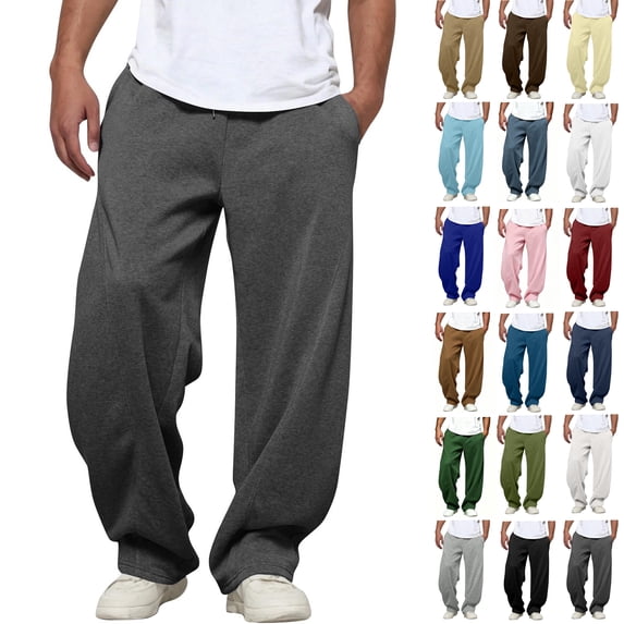 Mens Sweatpants Drawstring Elastic Waist Wide Leg Straight Leg Loose Fit Draped Casual Pockets Pants for Workout and Gym Wear