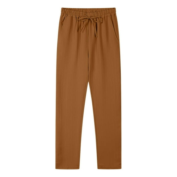 Mens Sweatpants, Elastic Waist Trousers with Pockets for Men High Waist Drawstring Pants Leisure Solid Color Trousers Summer Fashion Brown XXXL
