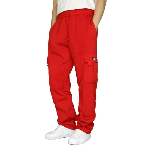 Mens Sweatpants Joggers Fleece Baggy Sweatpants Cargo Straight Leg Elastic Waist Pants Casual Drawstring Sweatpants Warm Trousers