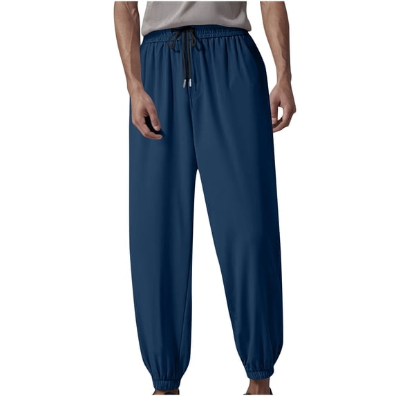 Mens Sweatpants Lightweight Joggers Quick Dry Silky Athletic Drawstring Pants Baggy Sweatpants with Pockets Gym Running (L, Navy-1)