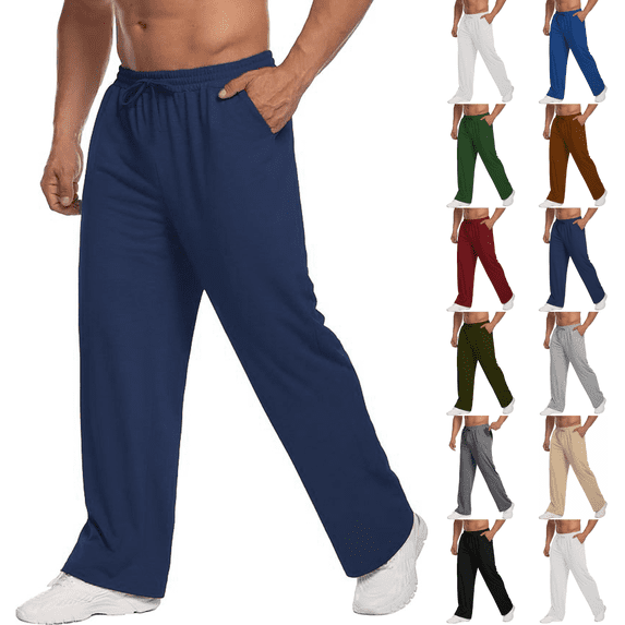 Mens Sweatpants Lightweight Open Bottom Sweat Pants Straight Leg Gym Sweatpants Lounge Pants with Pockets