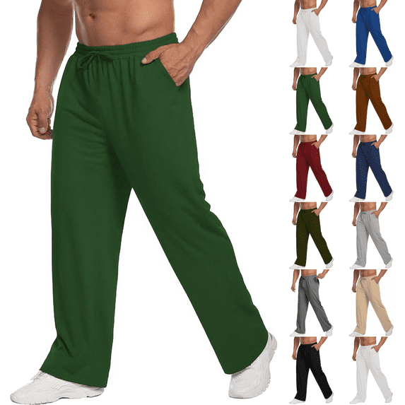 Mens Sweatpants Lightweight Open Bottom Sweat Pants Straight Leg Gym Sweatpants Lounge Pants with Pockets