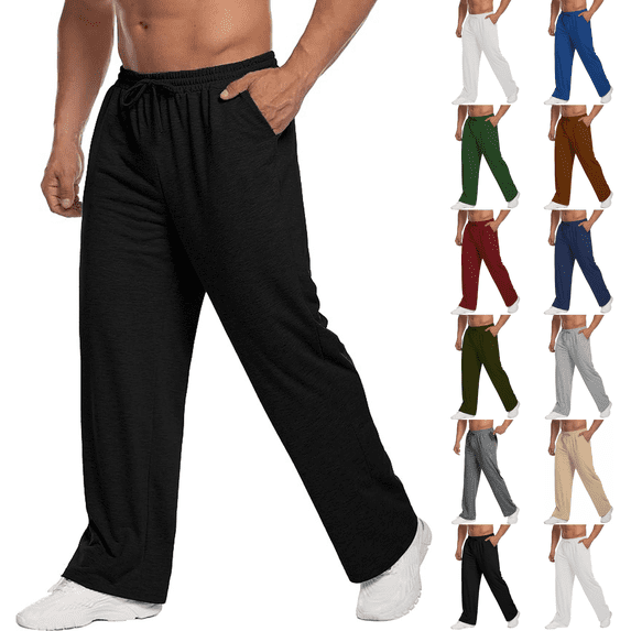 Mens Sweatpants Lightweight Open Bottom Sweat Pants Straight Leg Gym Sweatpants Lounge Pants with Pockets