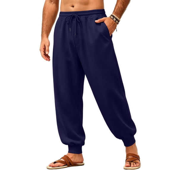 Mens Sweatpants Loose Fit Joggers Tapered Leg Lounge Pants Drawstring Waist Cotton Sweat Pants with Pockets Navy XXL