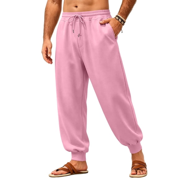 Mens Sweatpants Loose Fit Joggers Tapered Leg Lounge Pants Drawstring Waist Cotton Sweat Pants with Pockets Pink 3XL