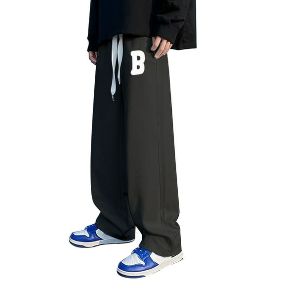 Mens Sweatpants Loose Fit Wide Leg Drawstring Pants Solid Color Flared Track Trousers Streetwear Men Pants