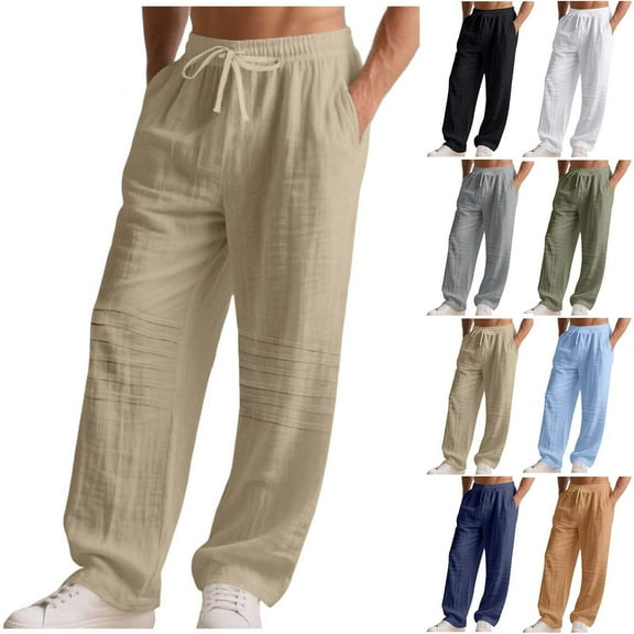 Mens Sweatpants Man Leisure Pocket Draw Rope Straight Tube Loose Foldable Fashion Trousers Straight Long Trousers for Men Khaki XL