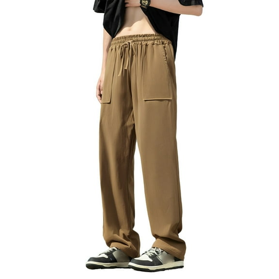 Mens Sweatpants,Men's Casual Linen Pants Comfortable Straight Fit Breathable Lightweight for Spring Fall Daily Wear with Large Pockets,Cargo Pants for Men,Size:M