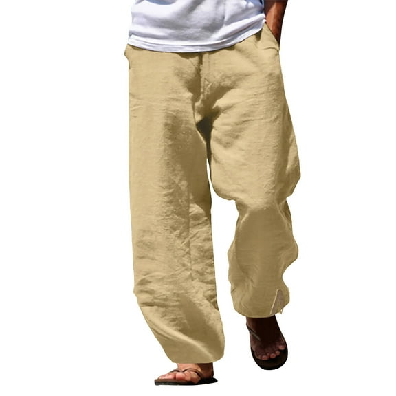 Mens Sweatpants,Men's Cotton Linen Harem Pants Casual Drawstring Elastic Waist Beach Pants Loose Yoga Pants,Cargo Pants for Men,Size:L