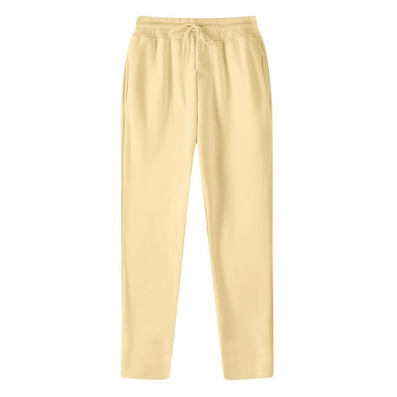 Mens Sweatpants Men's Fashion Drawstring Elastic Waist Solid Color Casual Sweat Length Pants(Beige,S)