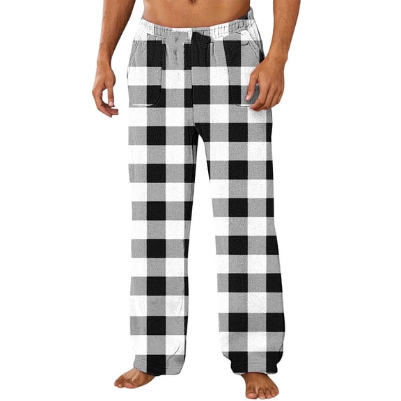 Mens Sweatpants, Men's Flannel Plaid Pajama Lounge Pants Plus Size Buffalo Plaid Pajamas Comfy Drawstring Sleep Bottoms with Pockets